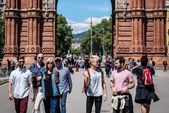 Group of friends in Barcelona, Spain